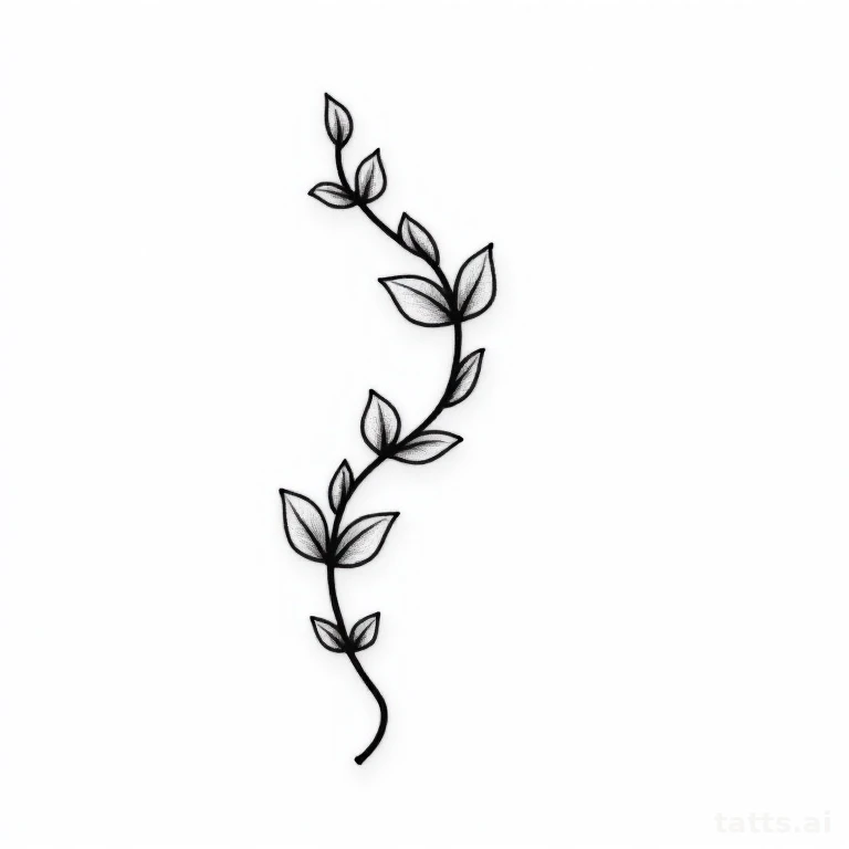 Tattoo design: wraparound vine and leaf anklet tattoo design, botanical single-needle style, de