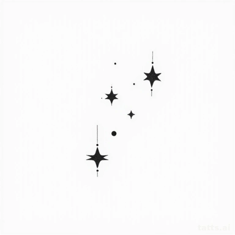 Tattoo design: single star cluster ankle tattoo design, minimalist blackwork style, clean bold 
