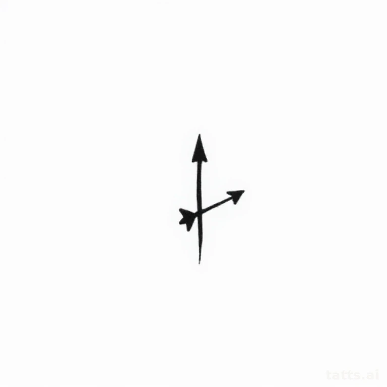 Tattoo design: small arrow ankle tattoo design, minimalist line style, clean bold black linewor