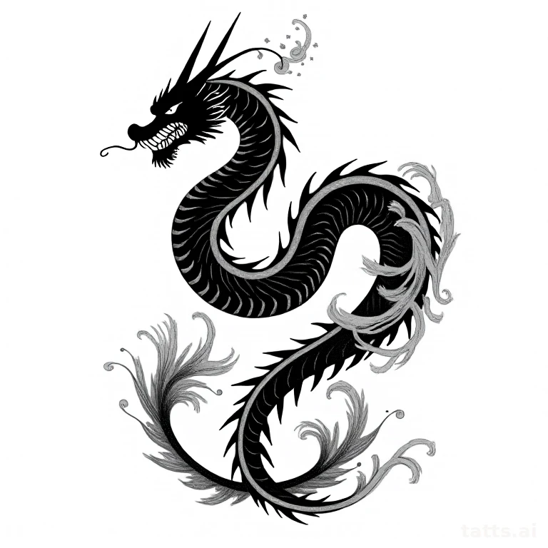 Tattoo design: full backpiece Japanese dragon and wave composition tattoo design, irezumi style