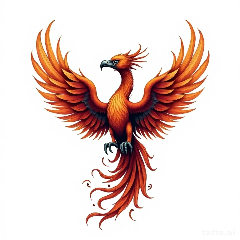 Tattoo design: large phoenix rising backpiece tattoo design, neo-traditional style, bold linewo