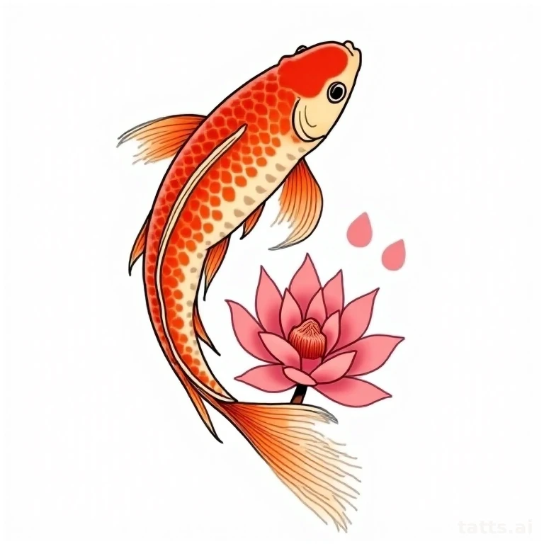 Tattoo design: koi fish and lotus backpiece tattoo design, Japanese style, bold outlines with o