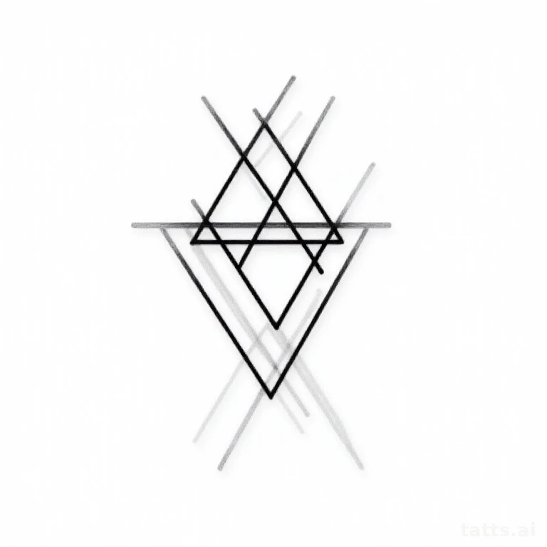 Tattoo design: geometric triangle panel forearm tattoo design, blackwork style, solid bold blac