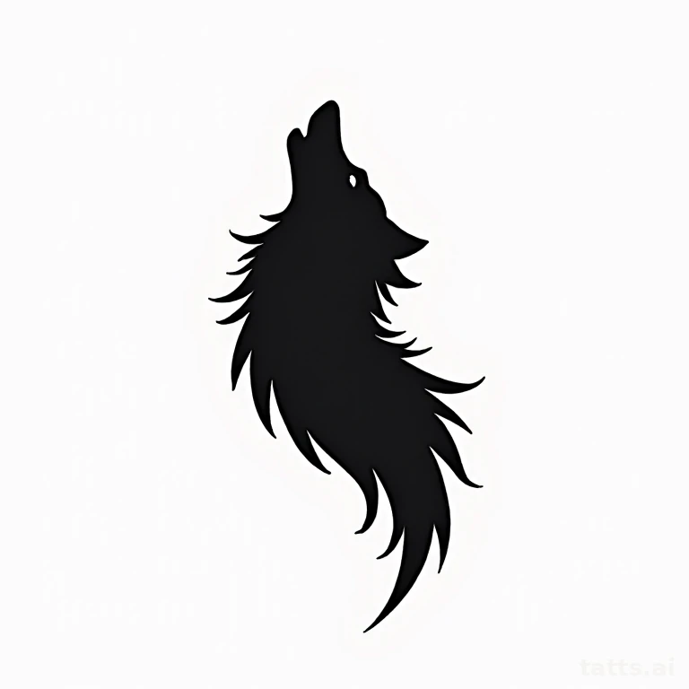 Tattoo design: illustrative wolf silhouette forearm tattoo design, blackwork style, solid black