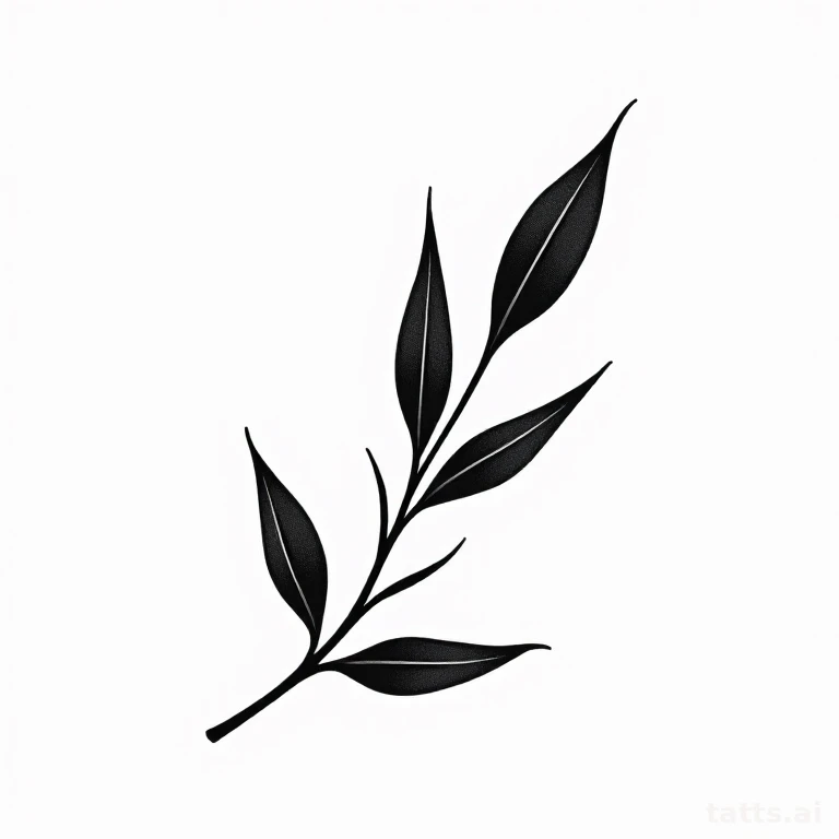 Tattoo design: botanical leaf silhouette forearm tattoo design, blackwork style, solid black fi