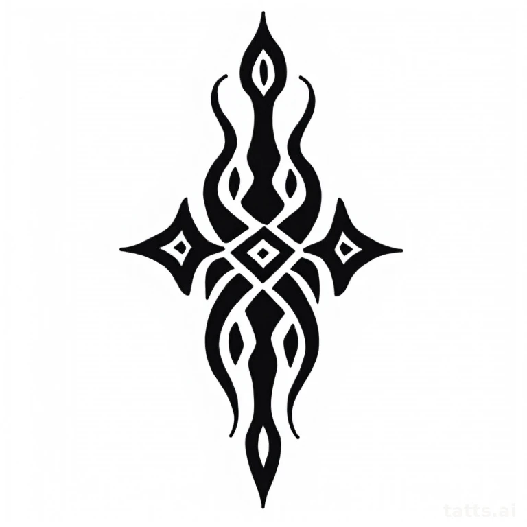 Tattoo design: tribal-inspired pattern forearm tattoo design, blackwork style, bold solid black