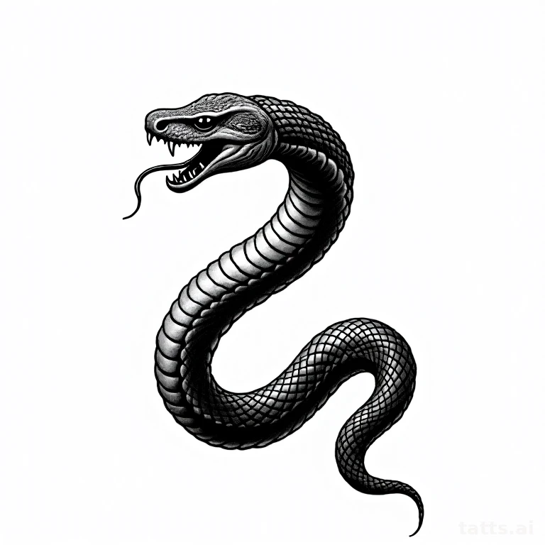 Tattoo design: coiled snake with raised head ready to strike tattoo design, blackwork style, so