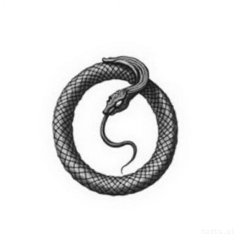 Tattoo design: ouroboros snake eating its own tail tattoo design, blackwork style, solid black