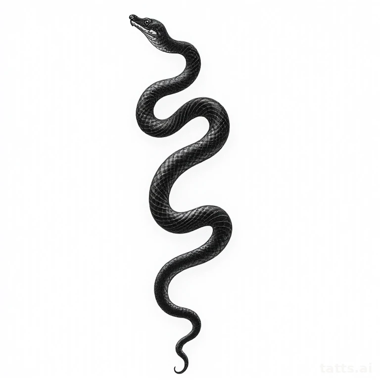 Tattoo design: long winding snake body forearm composition tattoo design, blackwork style, soli