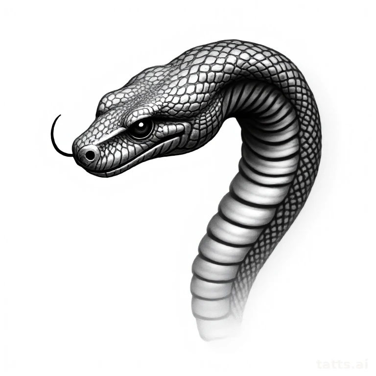 Tattoo design: snake head with detailed scale texture tattoo design, blackwork style, solid bla