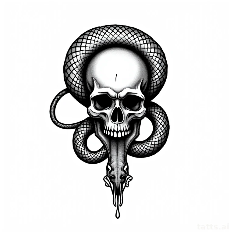 Tattoo design: snake wrapped around skull tattoo design, blackwork style, bold solid black line