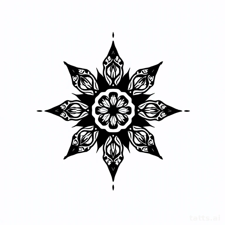 Tattoo design: solid blackwork geometric mandala tattoo design, dense black ink, sharp negative