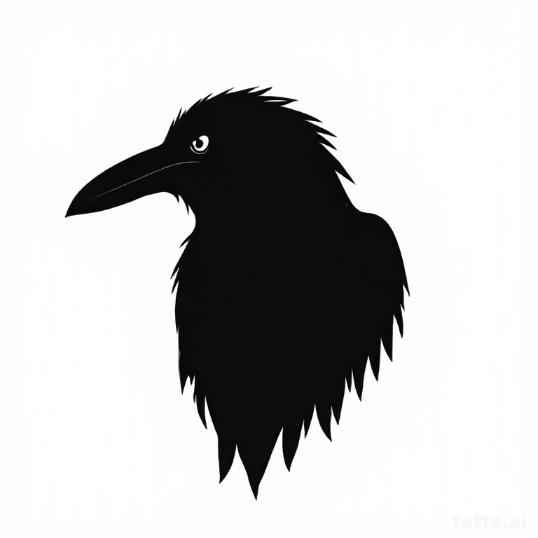 Tattoo design: blackwork raven silhouette tattoo design, solid black fill, graphic hard edges,