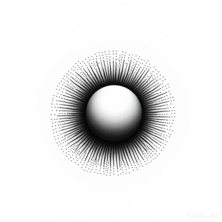Tattoo design: blackwork dotwork gradient sun tattoo design, thousands of fine dots forming sha