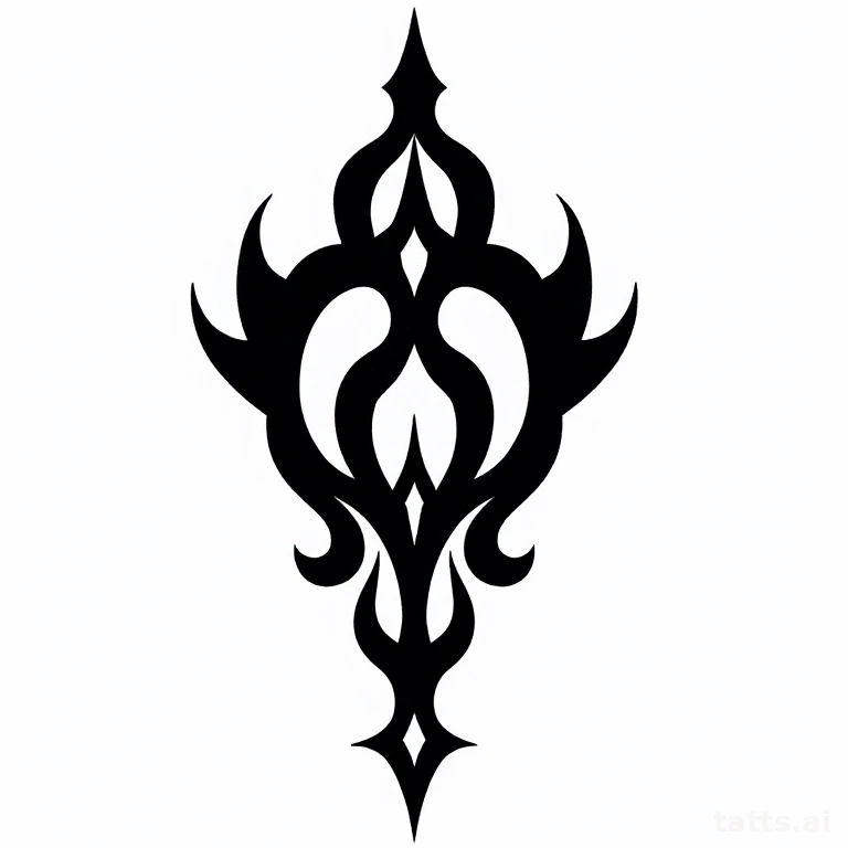 Tattoo design: blackwork tribal-inspired pattern tattoo design, bold solid black shapes, sharp