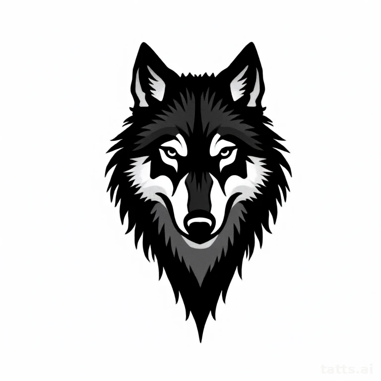 Tattoo design: blackwork wolf silhouette with geometric overlay tattoo design, solid black ink,