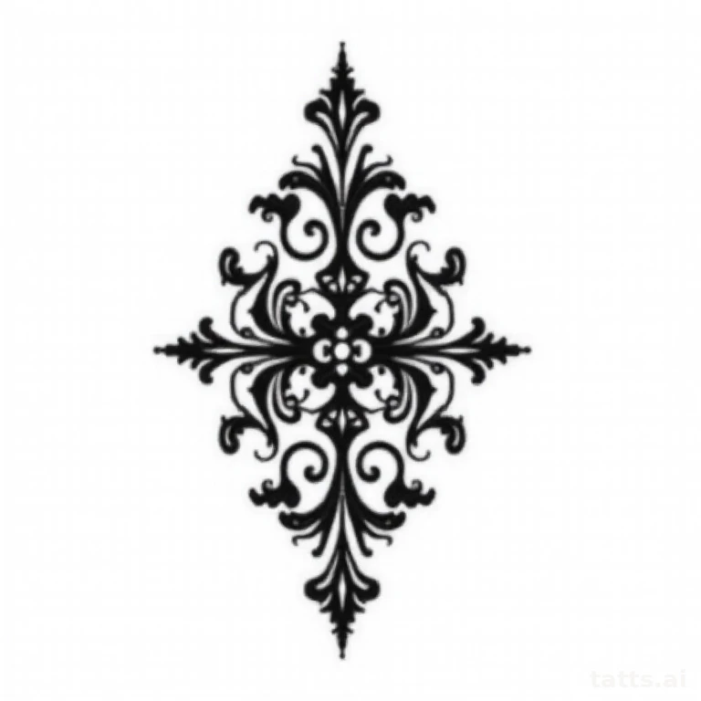 Tattoo design: blackwork ornamental sleeve pattern tattoo design, dense black linework, symmetr