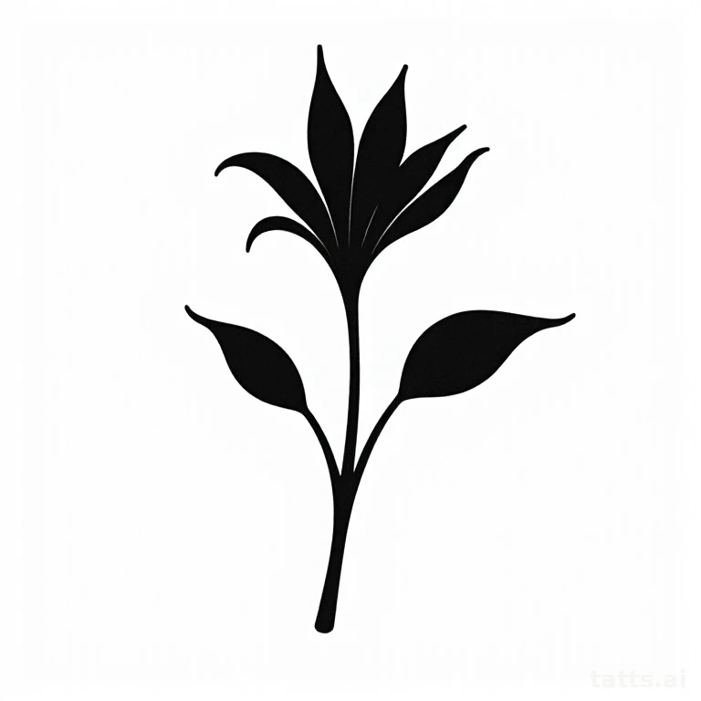 Tattoo design: blackwork botanical silhouette tattoo design, solid black ink, bold graphic cont