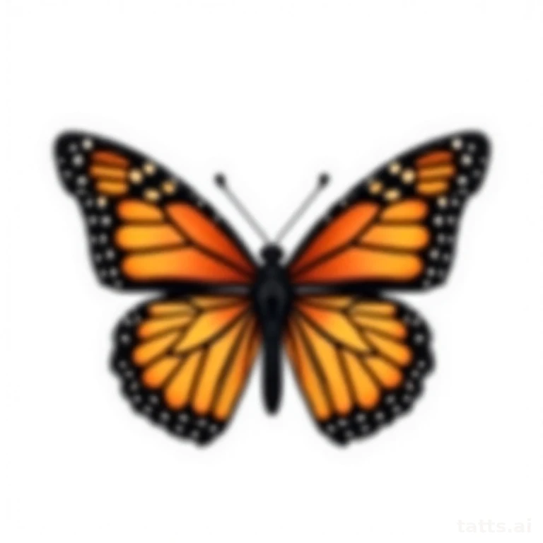 Tattoo design: Realistic monarch butterfly with detailed wing vein patterns, fine-line style, c