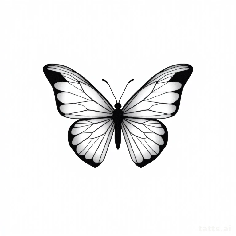 Tattoo design: Symmetrical geometric butterfly built from mirrored triangular facets, clean bla