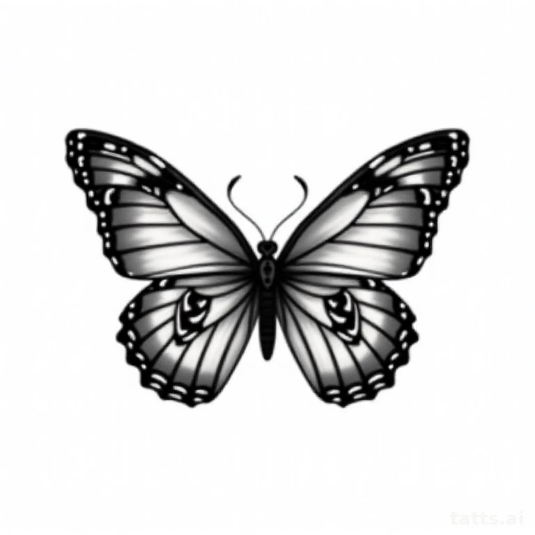 Tattoo design: Butterfly with skull-patterned wings, blackwork illustrative style, clean solid