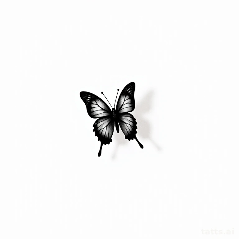 Tattoo design: small butterfly wrist tattoo design, compact wraparound composition, clean minim