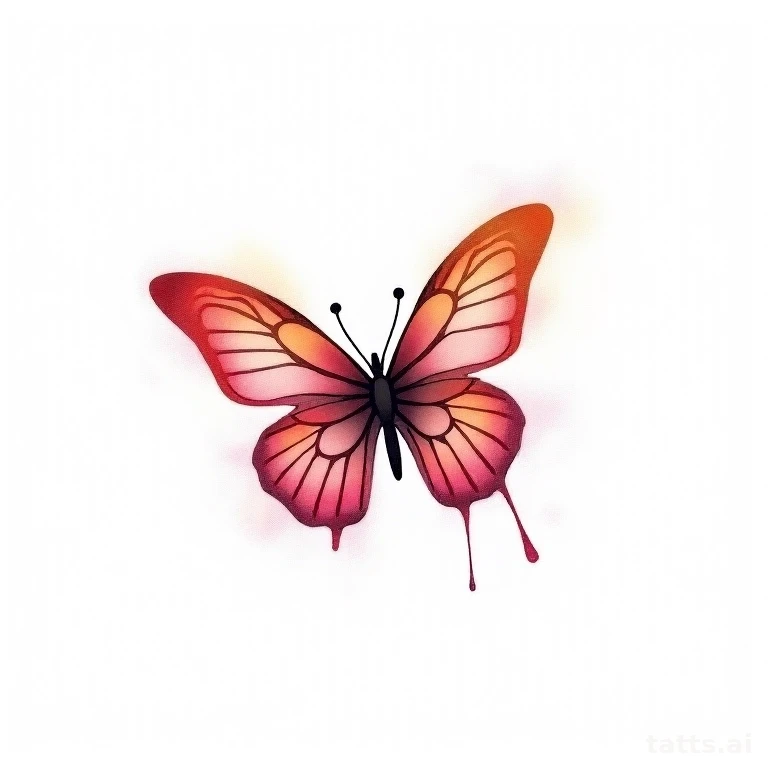 Tattoo design: watercolor butterfly wrist tattoo design, soft color splash, fine black outline
