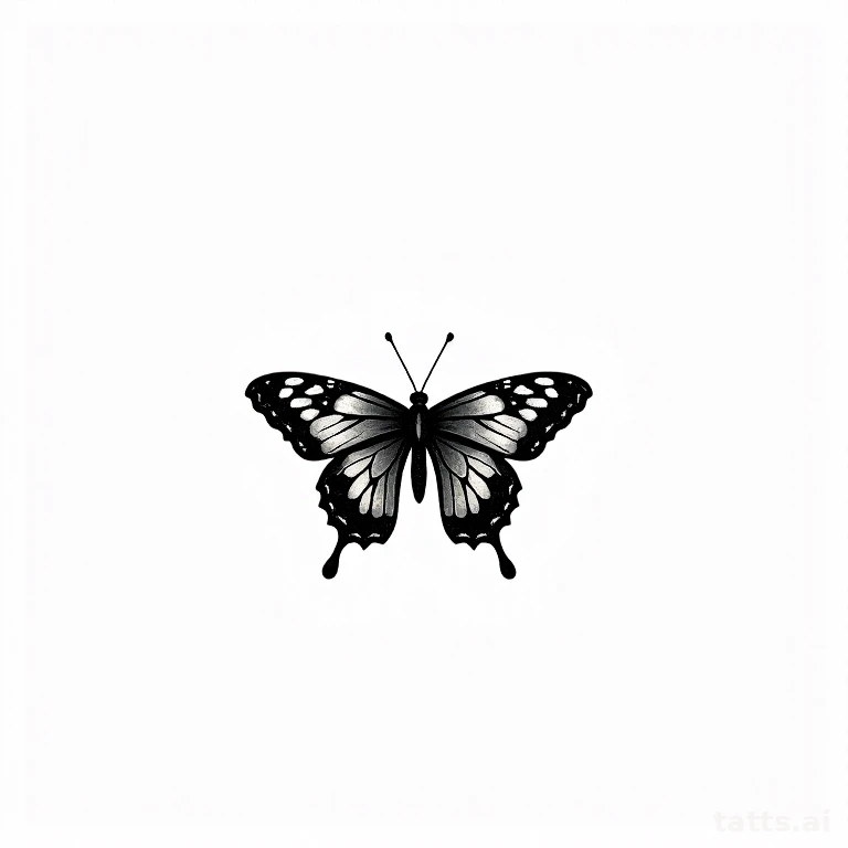 Tattoo design: dotwork butterfly wrist tattoo design, stippled shading detail, fine texture win