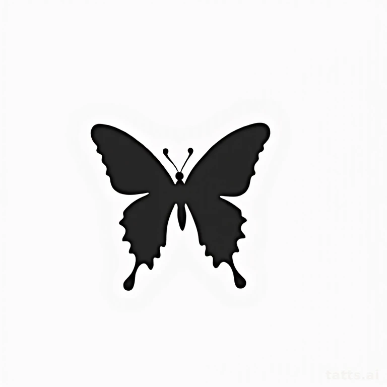 Tattoo design: butterfly silhouette wrist tattoo design, solid black minimalist shape, clean si