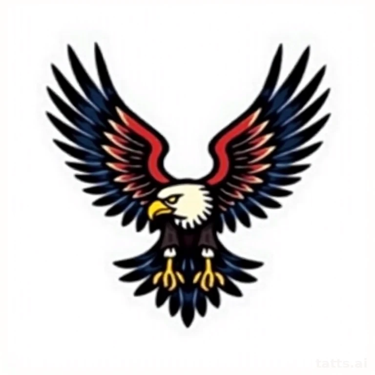 Tattoo design: large eagle with spread wings chest piece tattoo design, American traditional st
