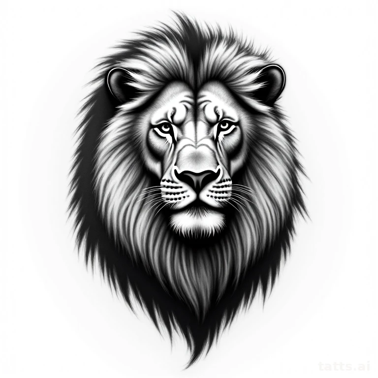 Tattoo design: detailed lion chest piece tattoo design, realism style, black and grey photoreal