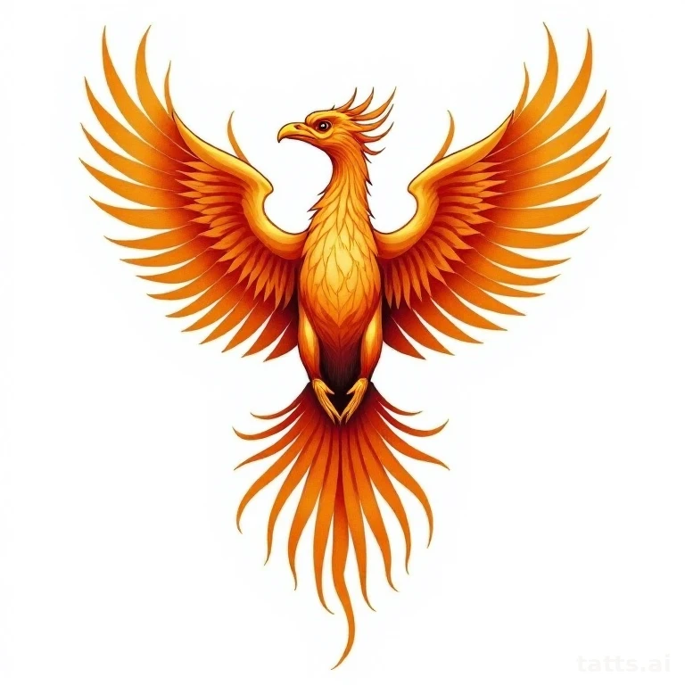 Tattoo design: phoenix rising chest piece tattoo design, neo-traditional style, bold outlines w