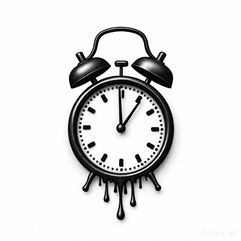 Tattoo design: Melting clock face in surrealist style, fine-line illustrative design, clean gra