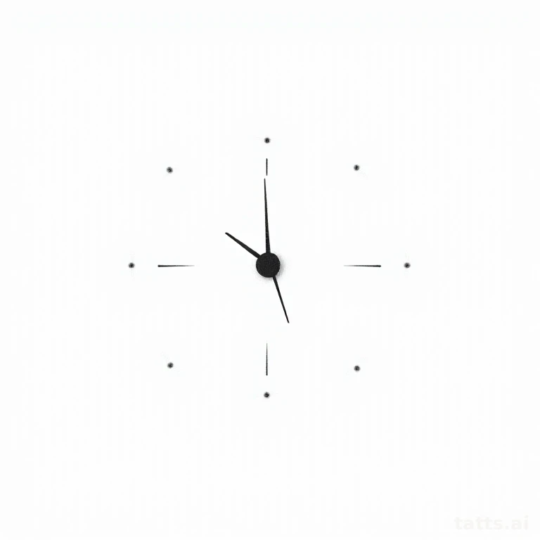 Tattoo design: Minimalist clock face with simple dash hour markers, delicate single-line style,