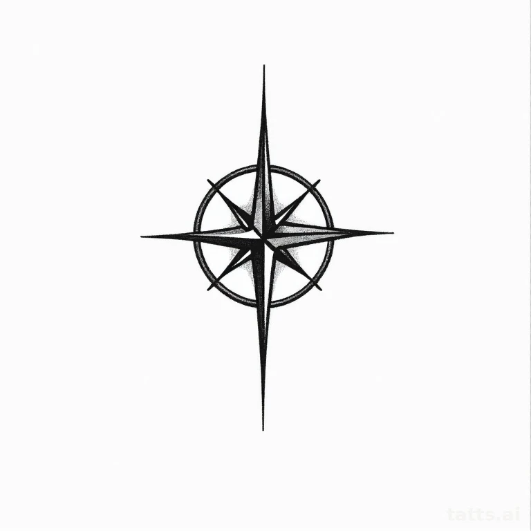 Tattoo design: minimalist geometric compass forearm tattoo design, thin clean linework, simple