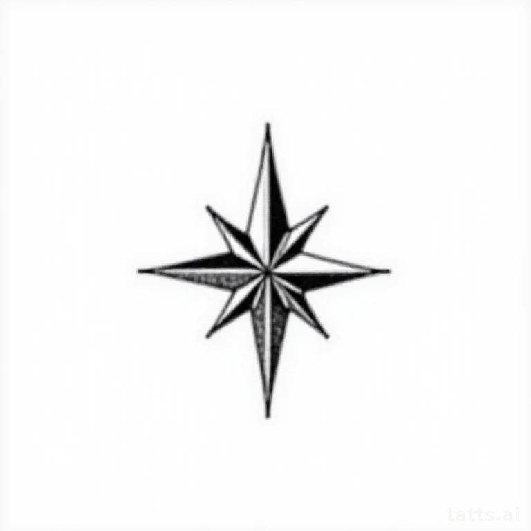 Tattoo design: Geometric compass built from precise triangular facets, clean minimalist black l