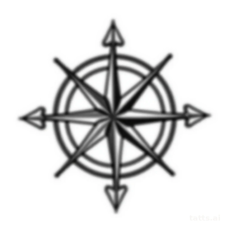 Tattoo design: Compass paired with nautical star, traditional American bold outline, clean flat