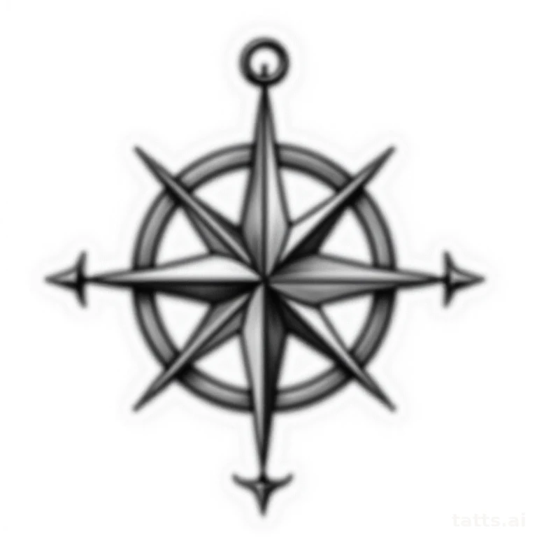 Tattoo design: Compass with ocean waves and anchor radiating outward, blackwork illustrative st