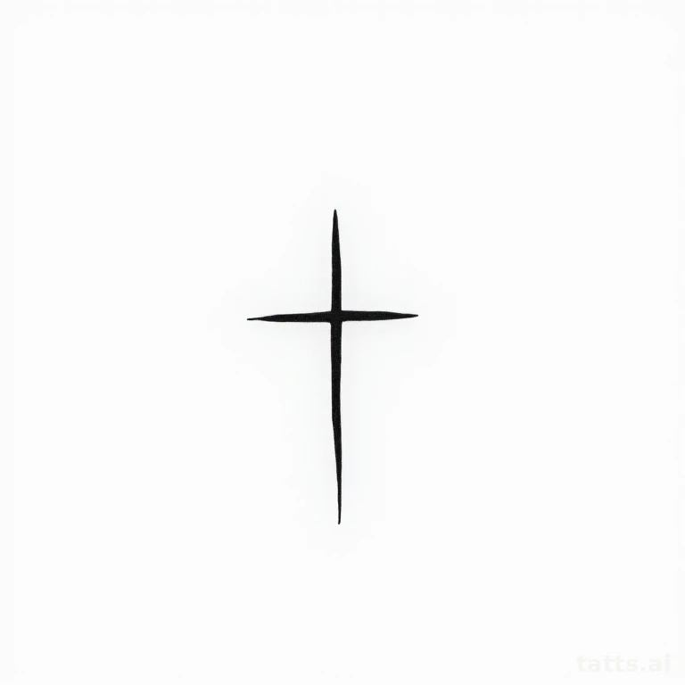 Tattoo design: minimalist fine line cross shoulder tattoo design, thin simple outline, small un