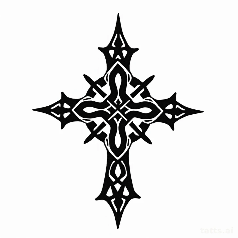 Tattoo design: blackwork Celtic cross shoulder tattoo design, geometric knotwork pattern, bold