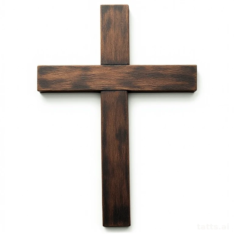 Tattoo design: wooden cross shoulder tattoo design, realistic wood grain texture, weathered det