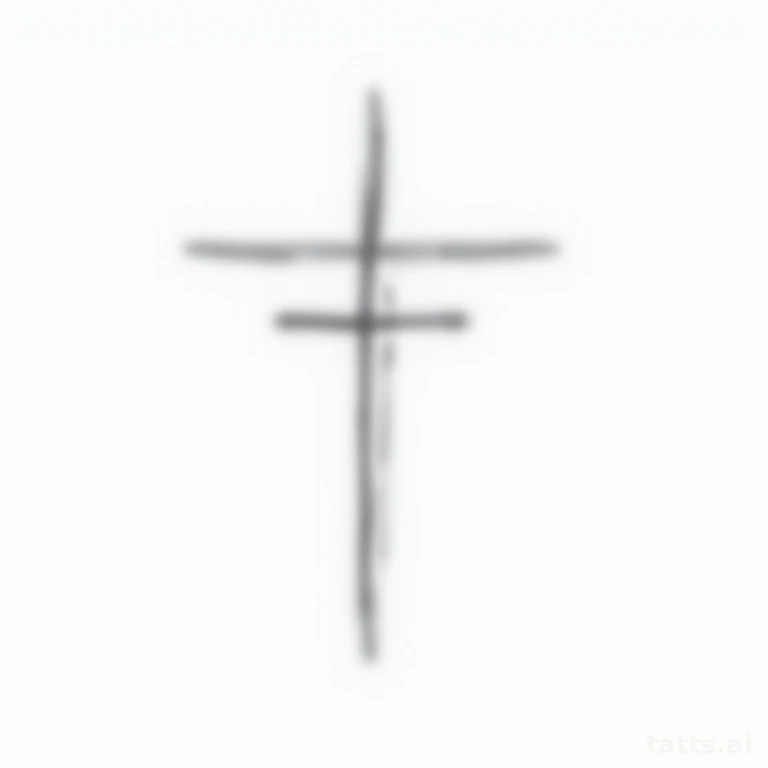 Tattoo design: Simple minimalist cross with clean thin lines, delicate single-line style, clean