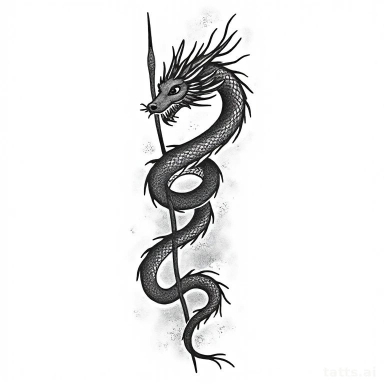 Tattoo design: Japanese dragon coiled around forearm tattoo design, serpentine wraparound compo