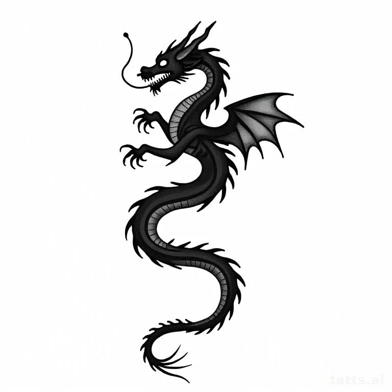 Tattoo design: Western dragon forearm tattoo design, compact coiled pose, wings and claws detai