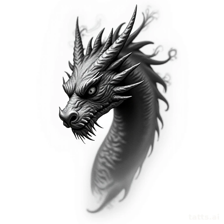 Tattoo design: dragon head forearm tattoo design, detailed face with wisps of smoke, dramatic s