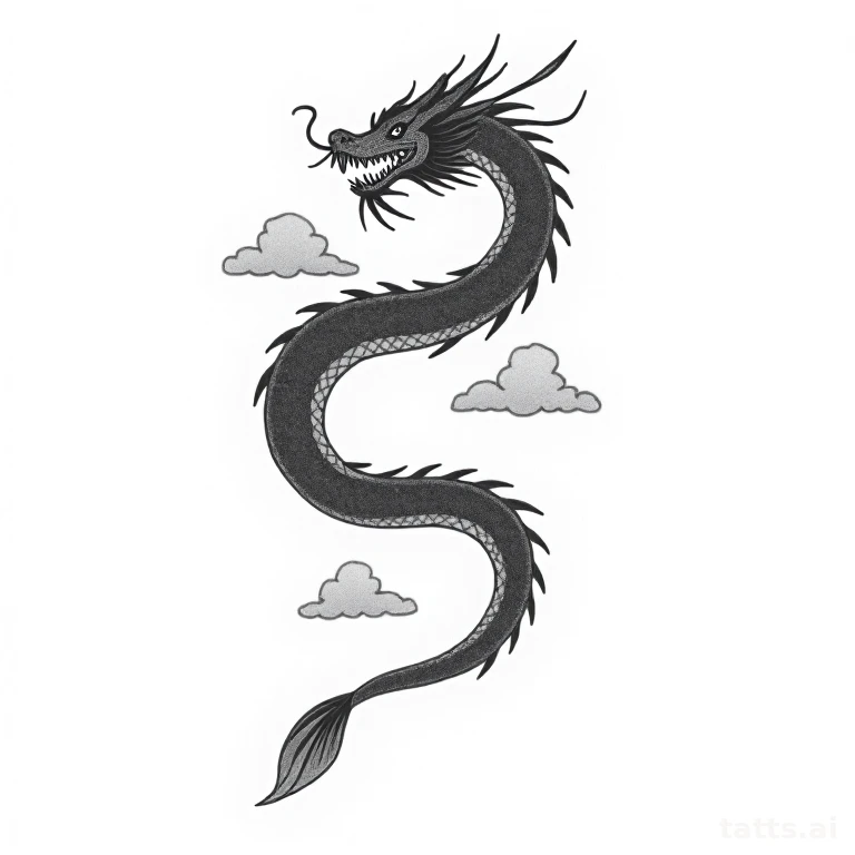 Tattoo design: dragon and cloud forearm tattoo design, traditional Japanese wind bars, flowing 