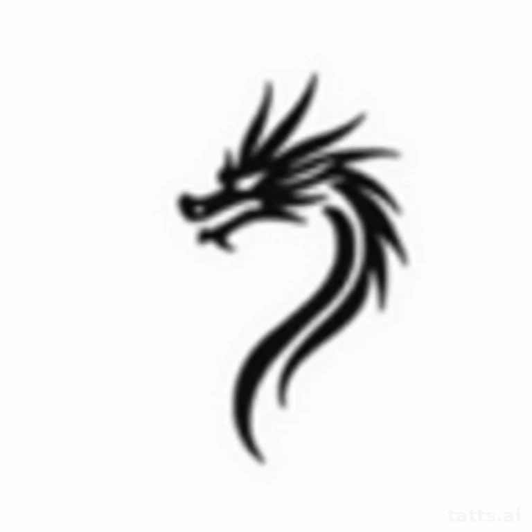 Tattoo design: Minimalist single-line dragon head in profile, geometric fine-line style, clean