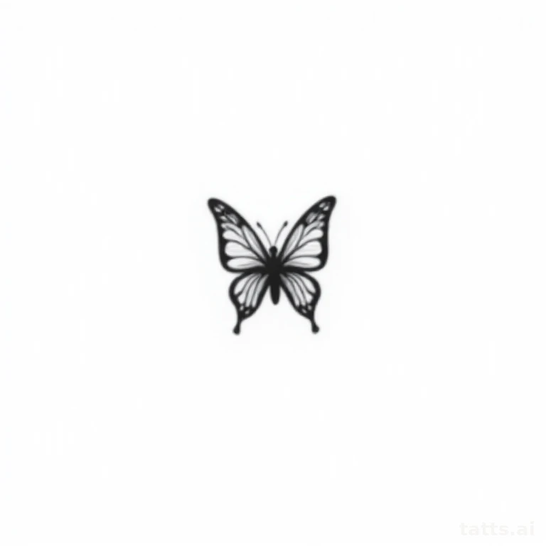 Tattoo design: single butterfly mid-flight tattoo design, fine-line single-needle style, delica