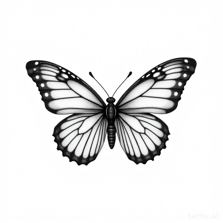 Tattoo design: butterfly with detailed wing veins tattoo design, fine-line style, intricate thi