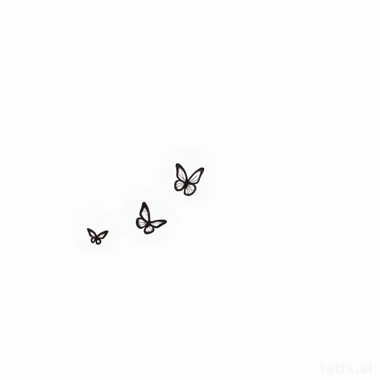 Tattoo design: three small butterflies trail tattoo design, fine-line minimalist style, thin bl